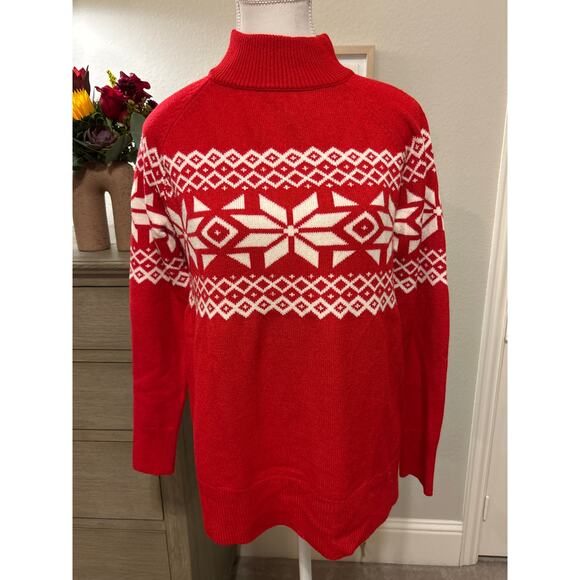 Talbots | Red/White Holiday Mock Turtleneck Sweater | Small - Picture 3 of 10